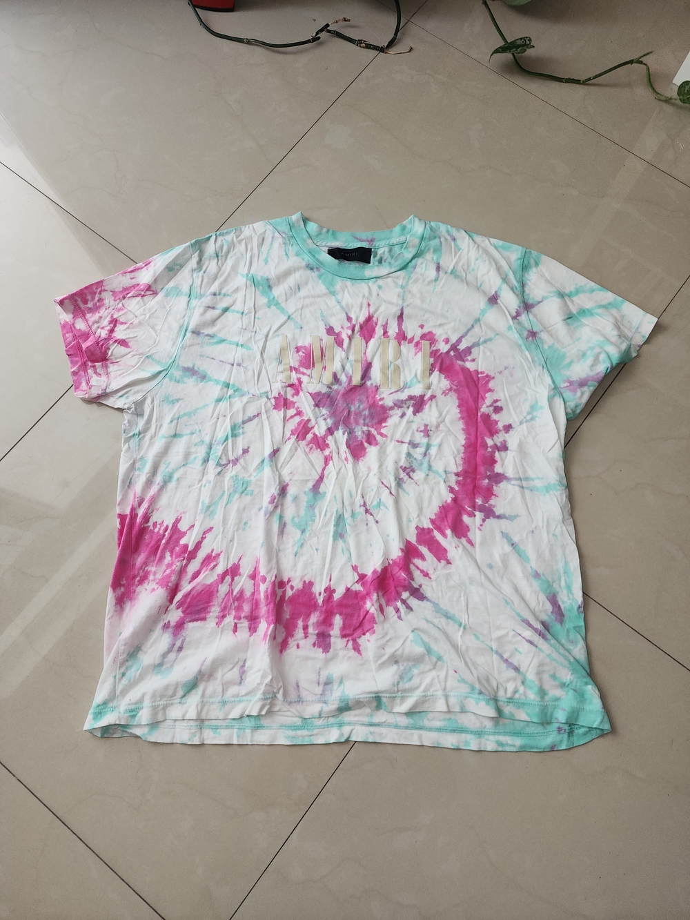AMIRI White Tee with Subtle Pink Tie-Dye